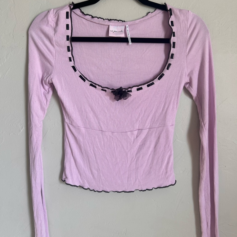 Urban Outfitters Lavender Long Sleeve Top with Black Trim